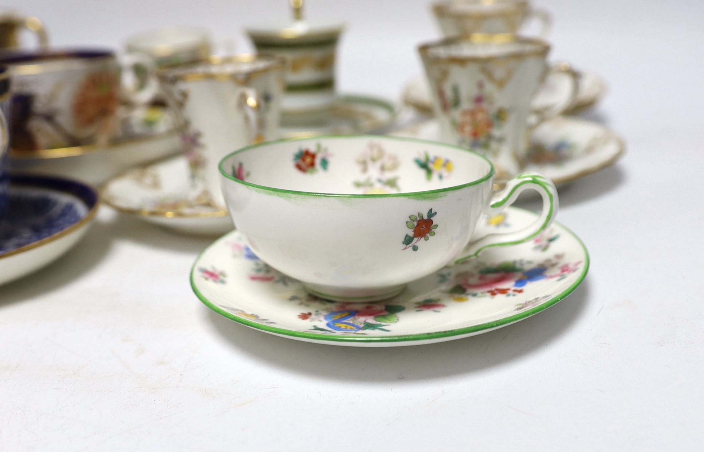 A group of 19th century and later cups and saucers including a Royal Yacht example